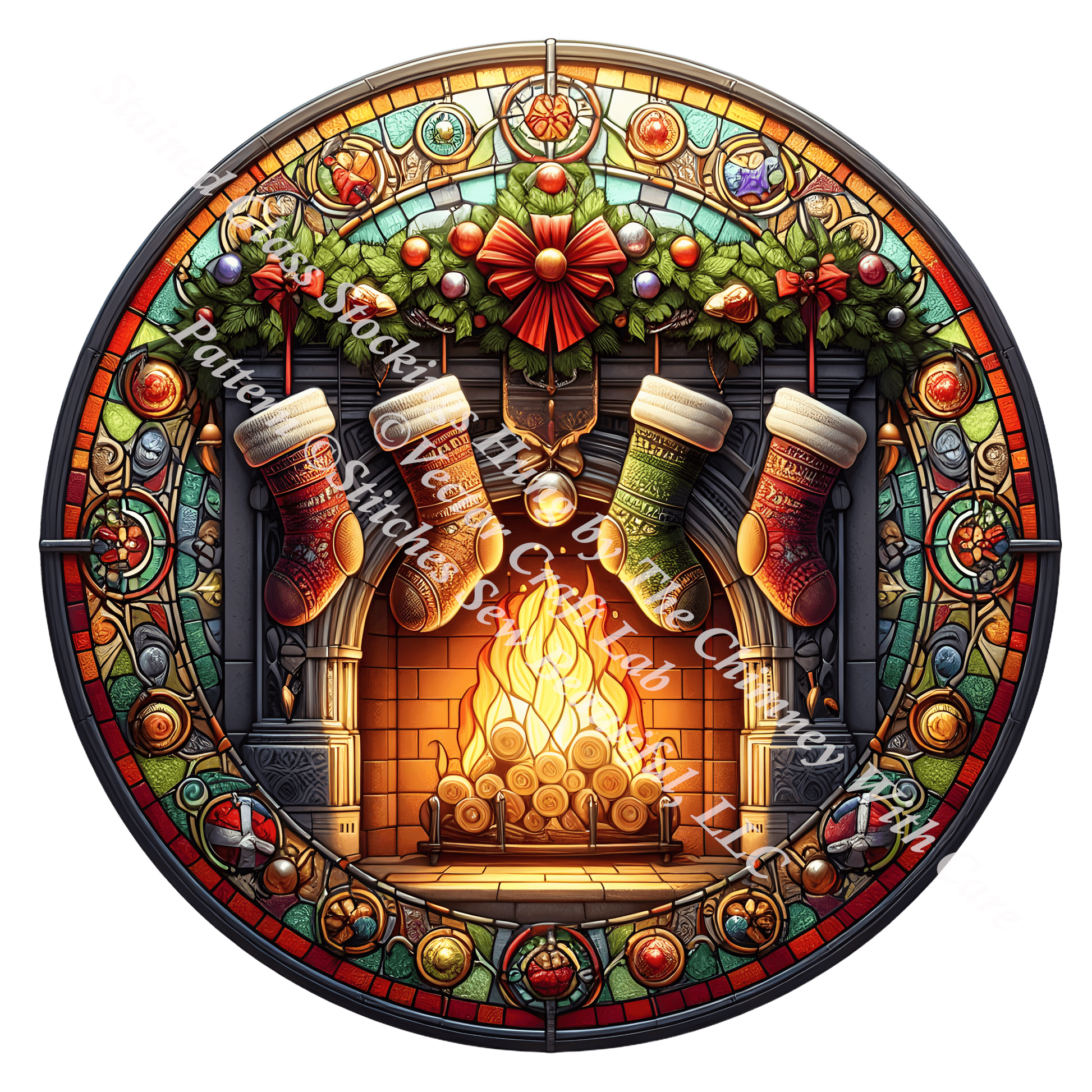Stained Glass Stocking Hung by The Chimney With Care (Ornament) counted cross stitch pattern by Vector Craft Lab