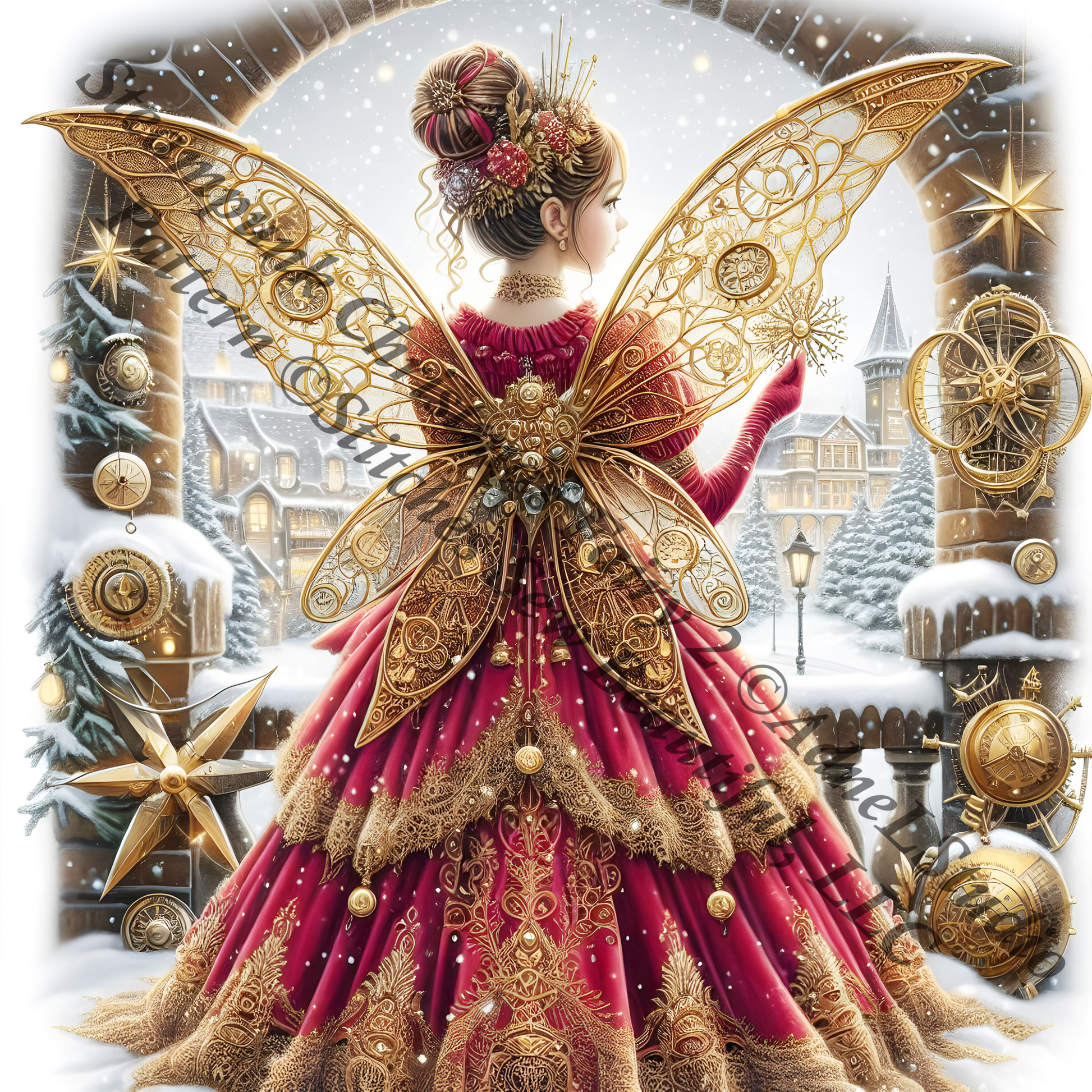 Steampunk Christmas Fairy 2 (Max Size/Color) counted cross stitch pattern by AdneLStudio