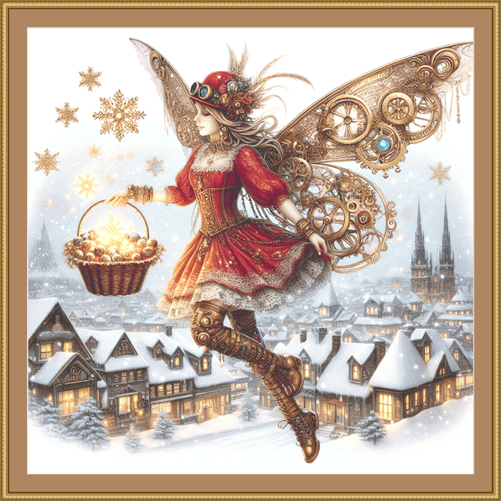 Steampunk Christmas Fairy 3 (Max Size/Color) counted cross stitch pattern by AdneLStudio