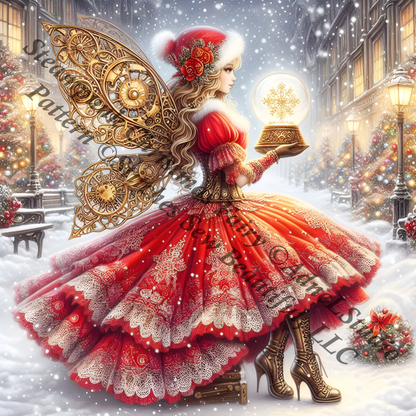 Steampunk Christmas Fairy counted cross stitch pattern by AdneLStudio