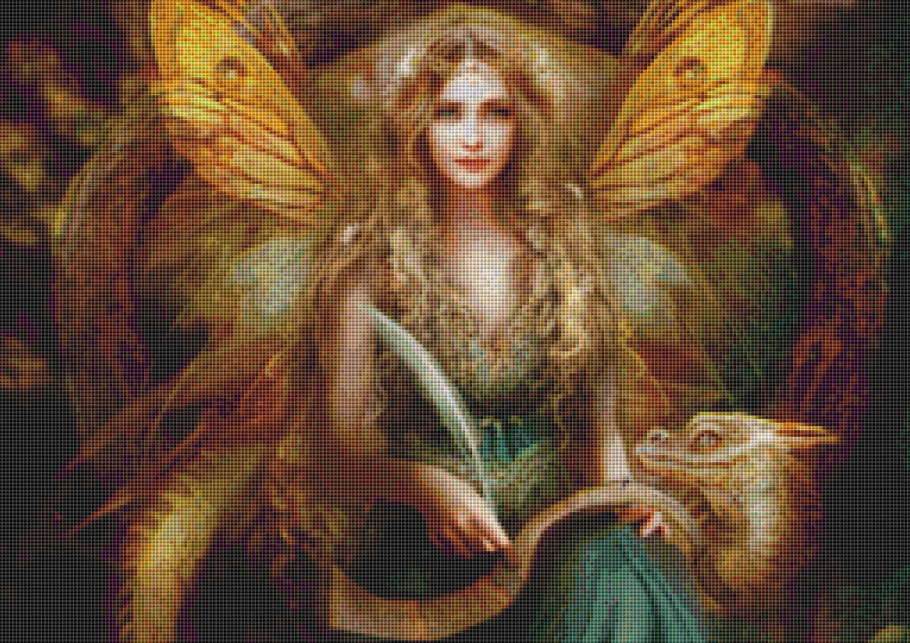 "Storyteller" cross stitch pattern by Bente Schlick, Licensed by MGL, www.mglart.com