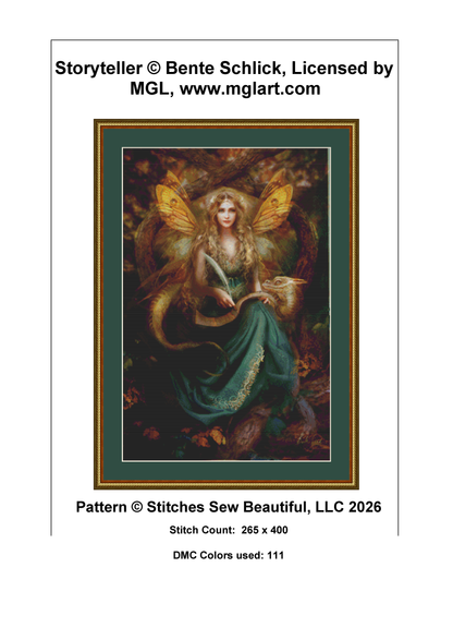"Storyteller" cross stitch pattern by Bente Schlick, Licensed by MGL, www.mglart.com