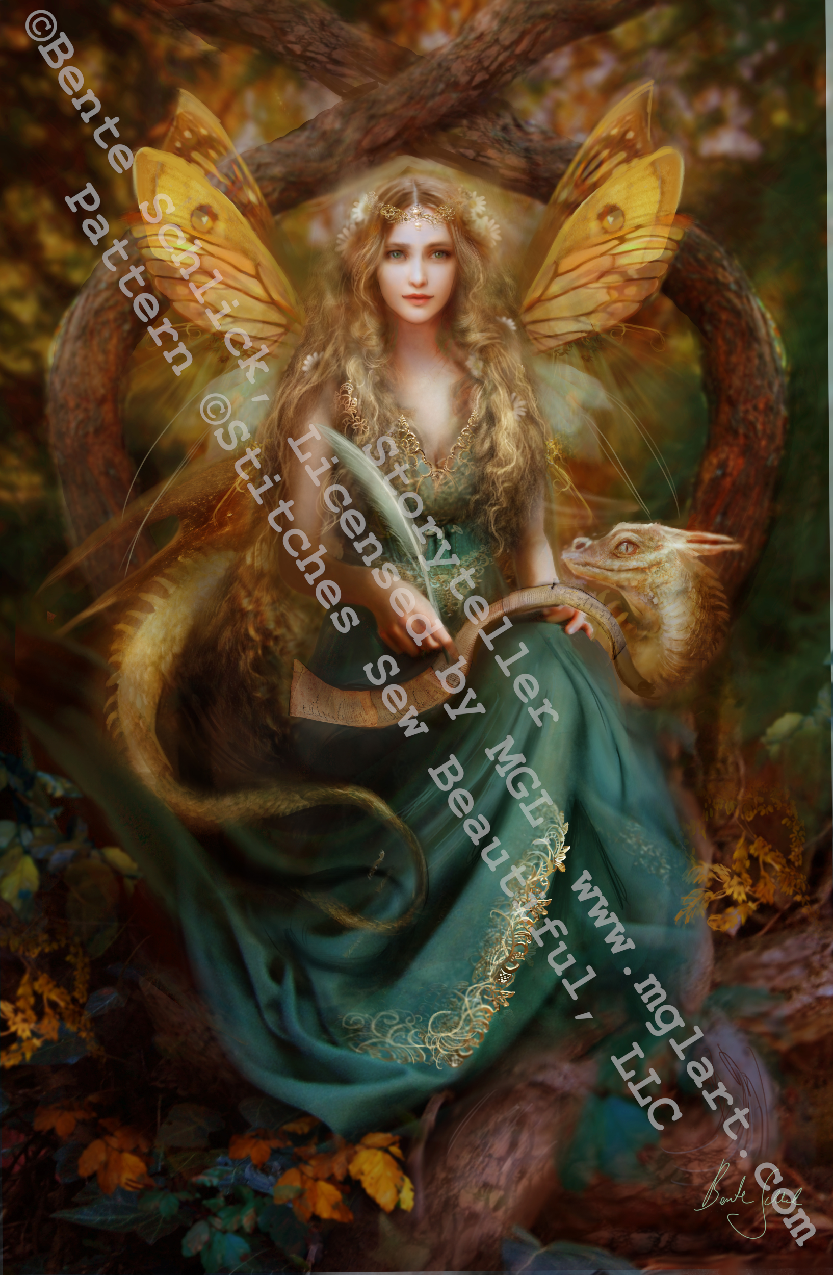 "Storyteller" cross stitch pattern by Bente Schlick, Licensed by MGL, www.mglart.com