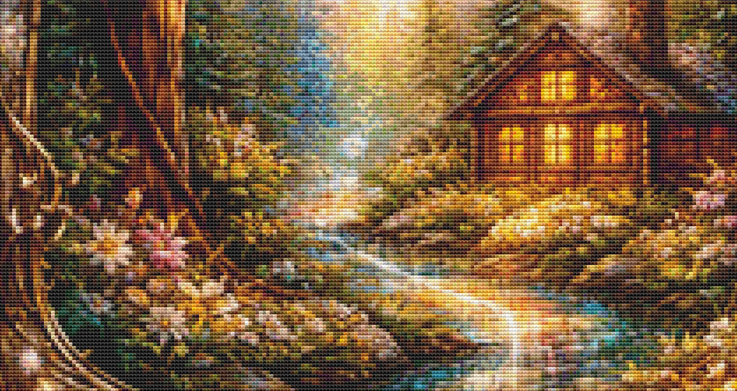 "Summer Cabin" cross stitch pattern by Ian's AI Art