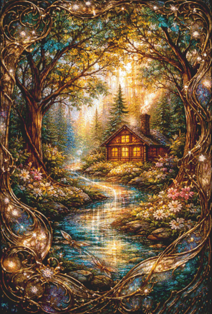 "Summer Cabin" cross stitch pattern by Ian's AI Art