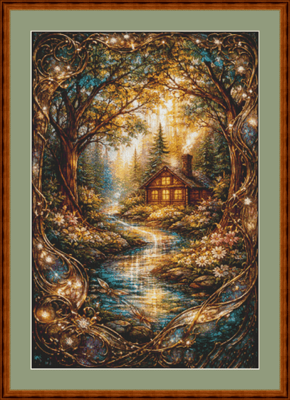 "Summer Cabin" cross stitch pattern by Ian's AI Art