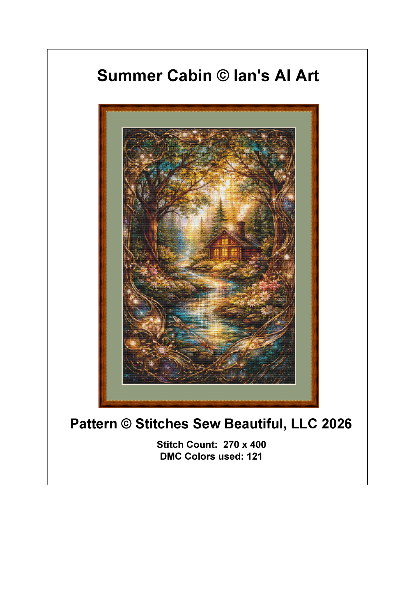 "Summer Cabin" cross stitch pattern by Ian's AI Art