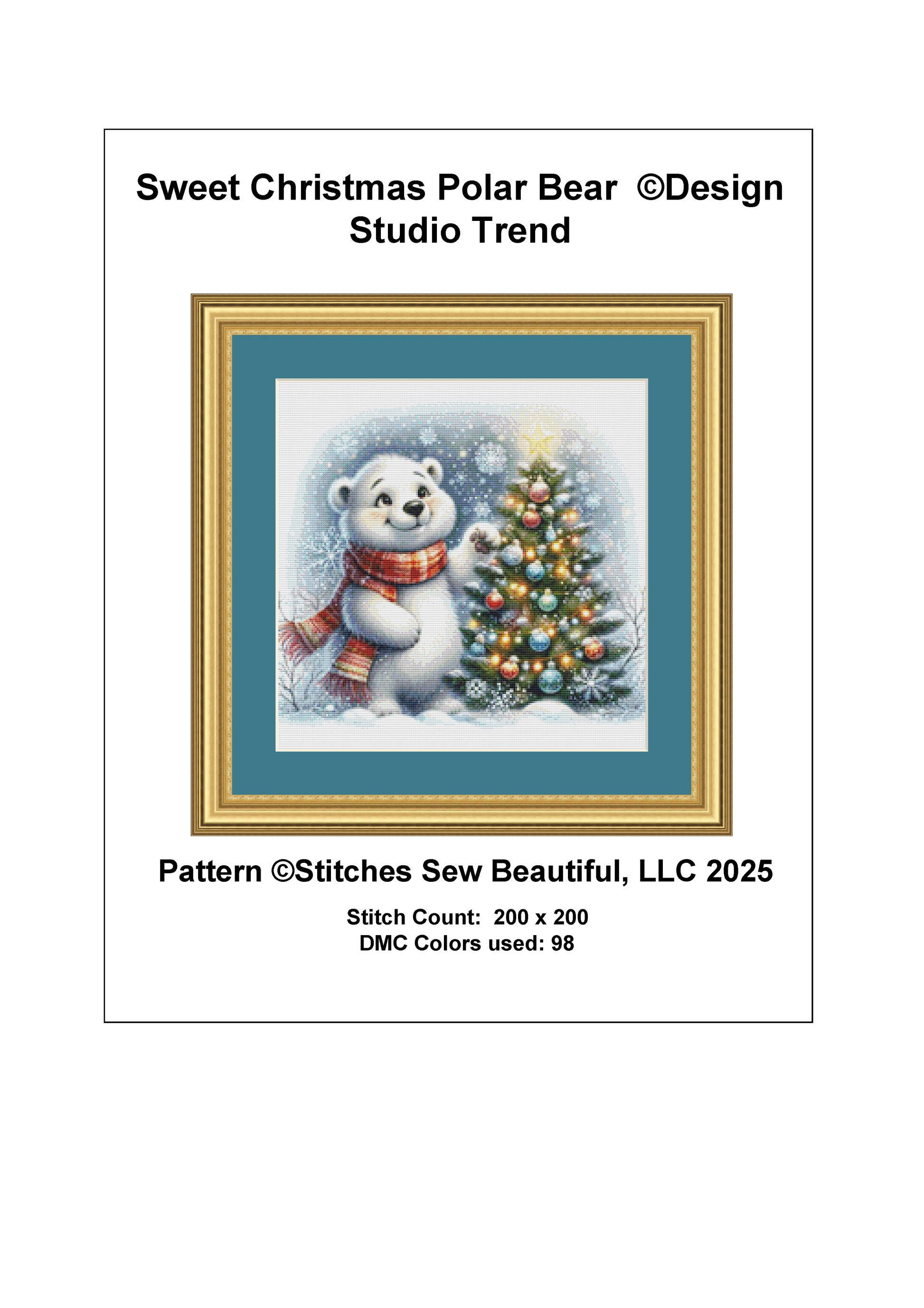 Sweet Christmas Polar Bear (Ornament) counted cross stitch pattern by Design Studio Trend
