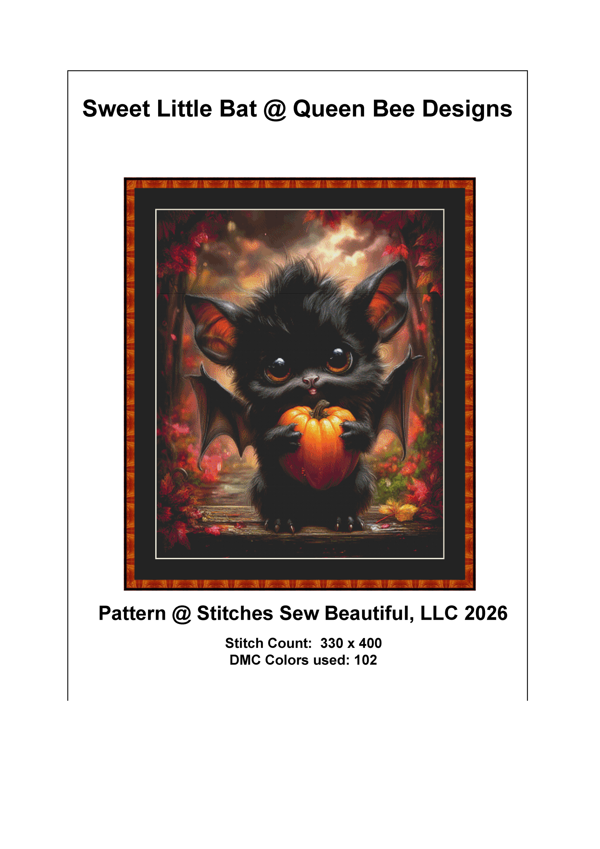 Sweet Little Bat cross stitch pattern by Queen Bee Designs