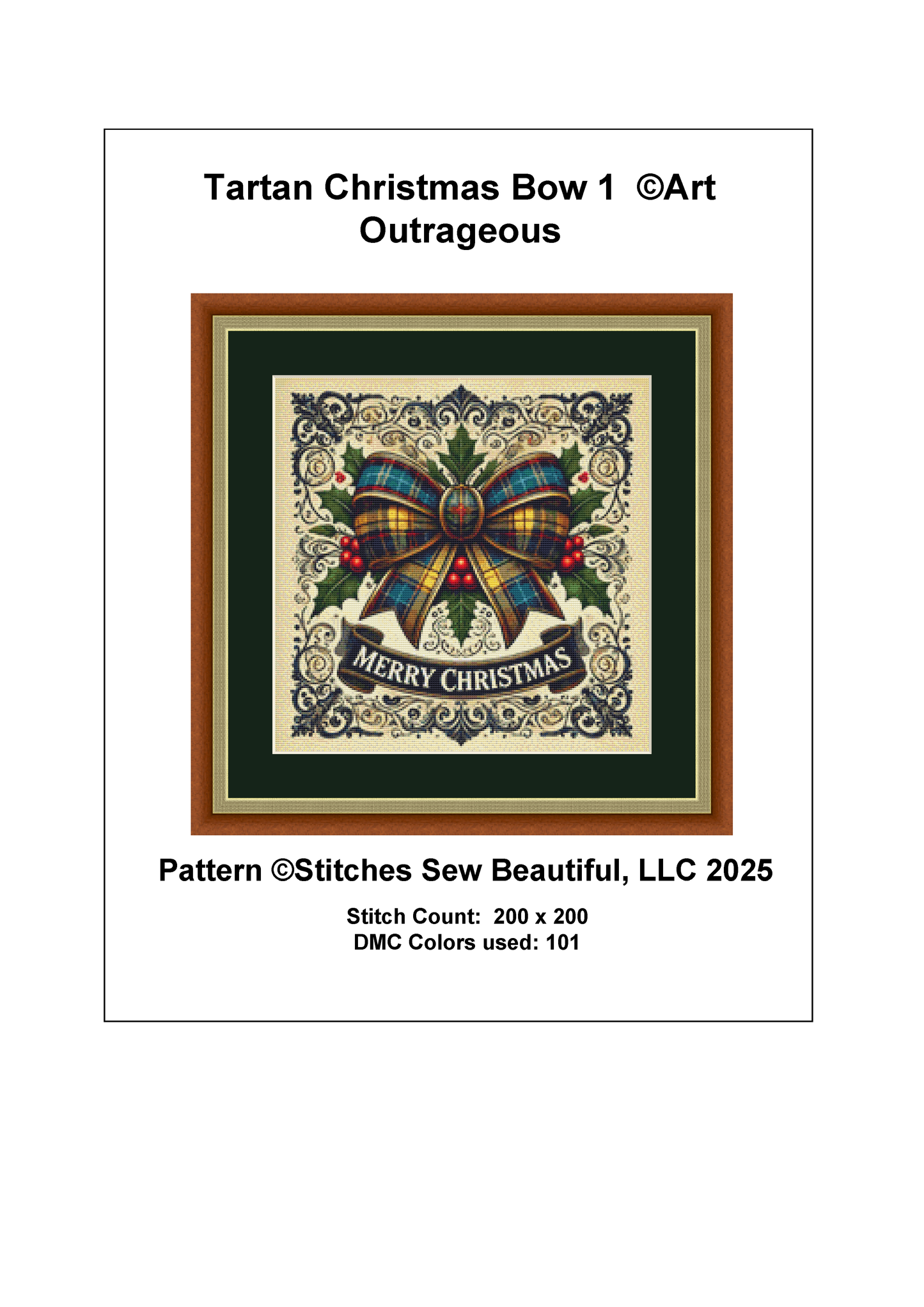 Tartan Christmas Bow 1 (Ornament) counted cross stitch pattern by Art Outrageous