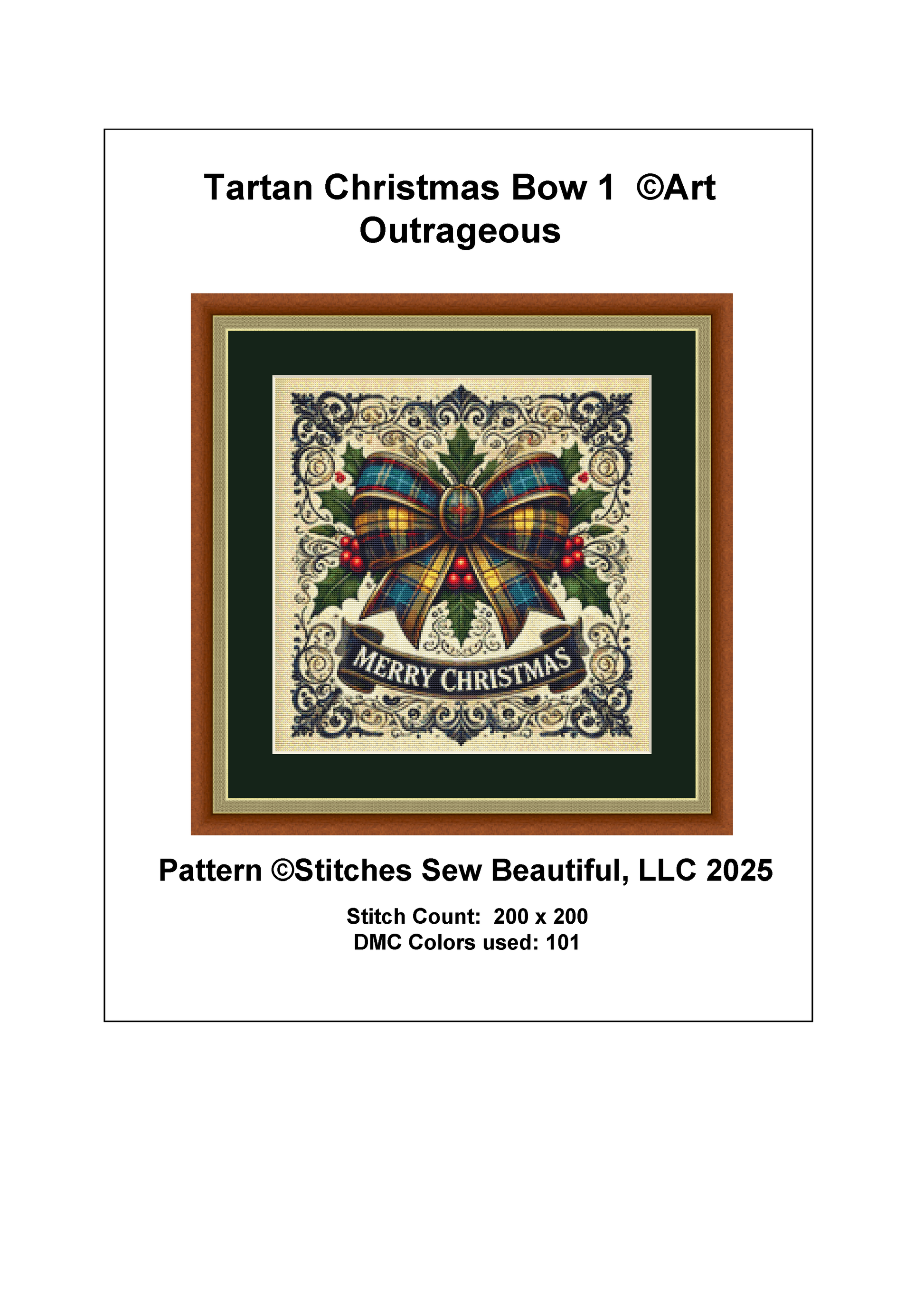 Tartan Christmas Bow 1 (Ornament) counted cross stitch pattern by Art Outrageous