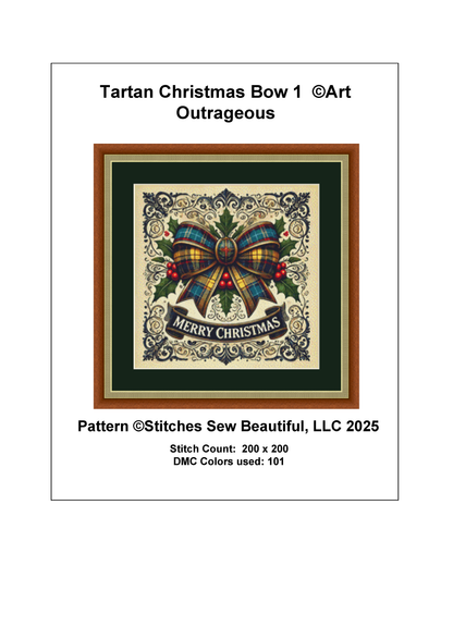 Tartan Christmas Bow 1 (Ornament) counted cross stitch pattern by Art Outrageous