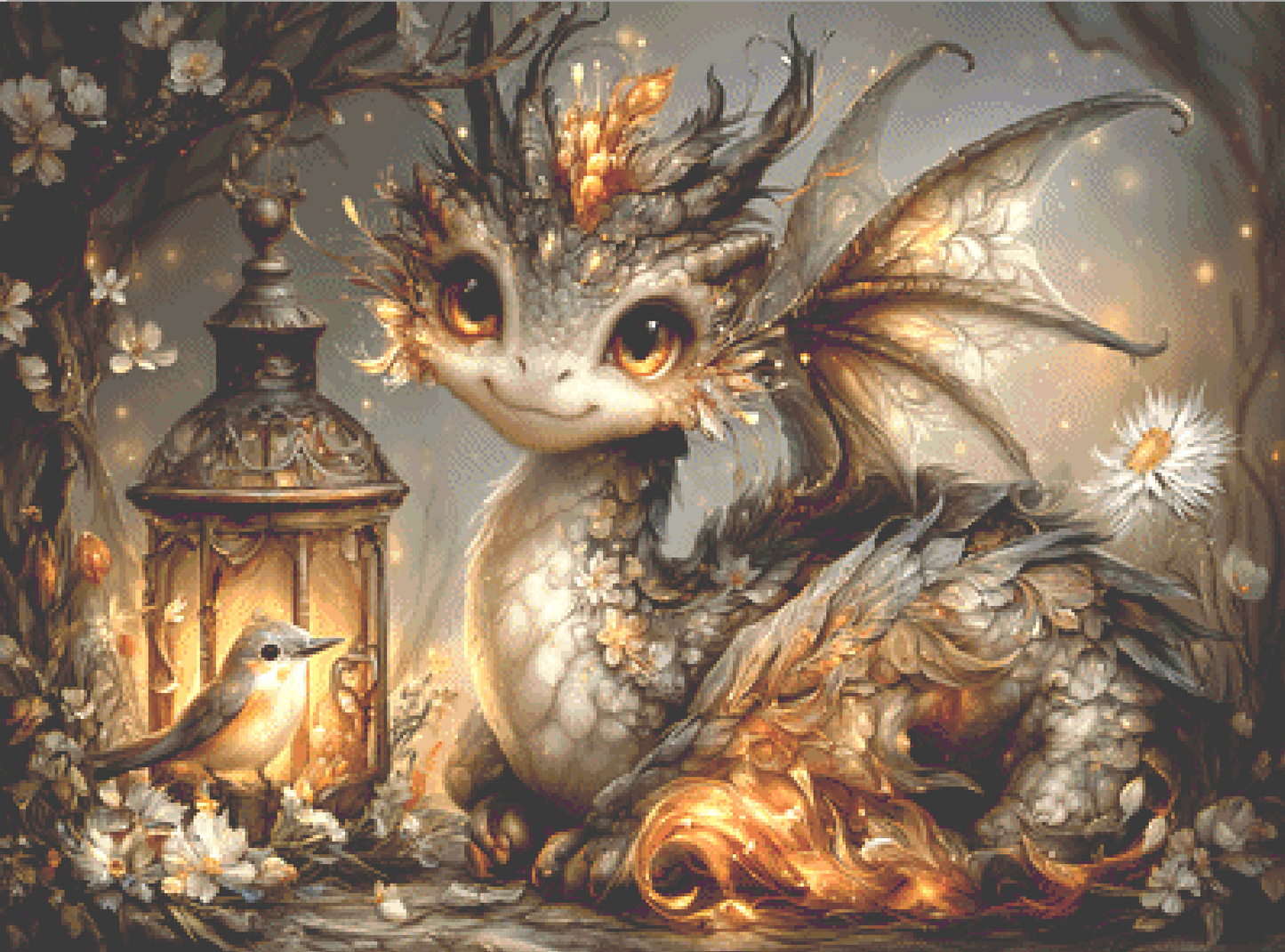 "The Dragon of Lantern Glen" cross stitch pattern by Bryna T. Art & Design