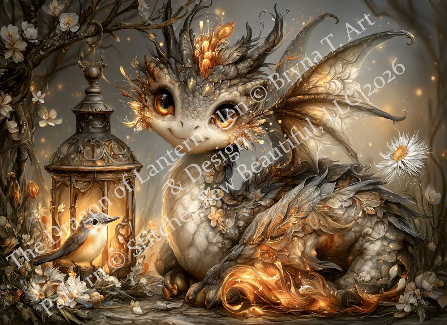"The Dragon of Lantern Glen" cross stitch pattern by Bryna T. Art & Design