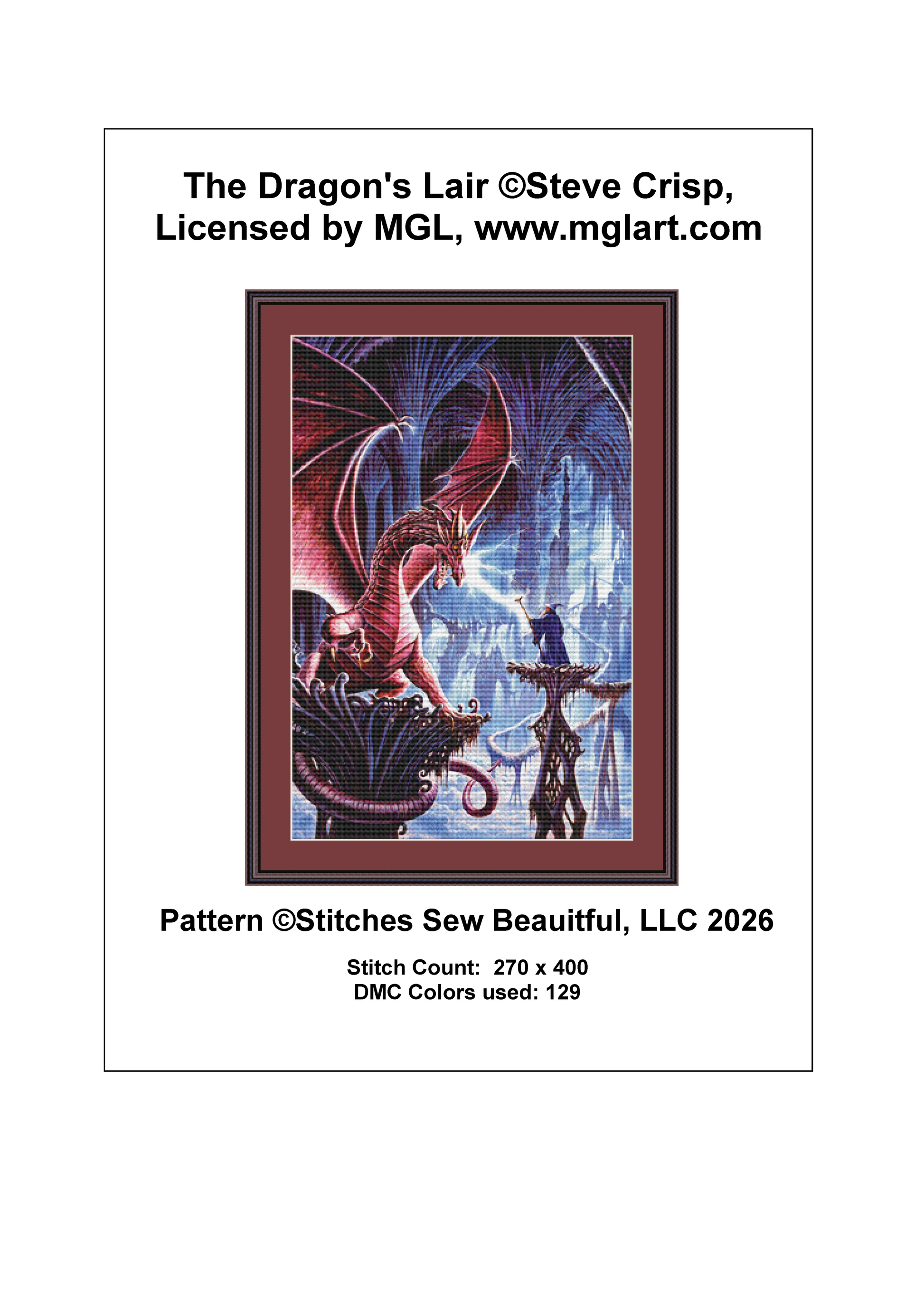 The Dragon's Lair cross stitch pattern by Steve Crisp, Licensed by MGL, www.mglart.com