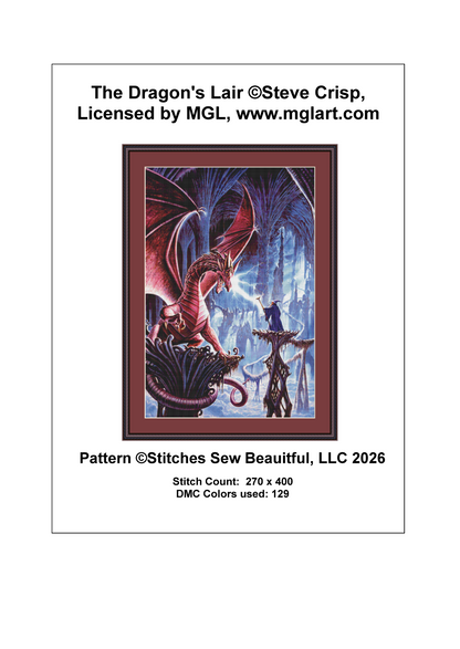 The Dragon's Lair cross stitch pattern by Steve Crisp, Licensed by MGL, www.mglart.com