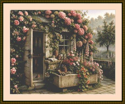 The Forgotten Potting Shed counted cross stitch pattern by Ian's AI Art