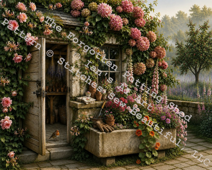 The Forgotten Potting Shed counted cross stitch pattern by Ian's AI Art