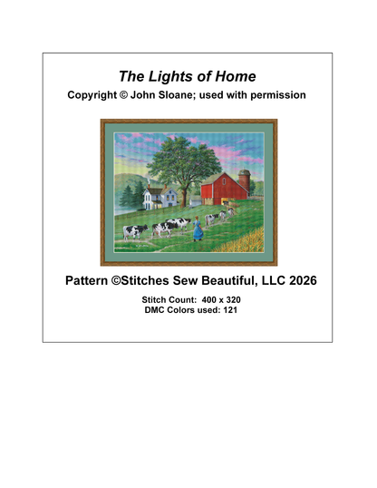 The Lights of Home counted cross stitch pattern Copyright © John Sloane, used with permission