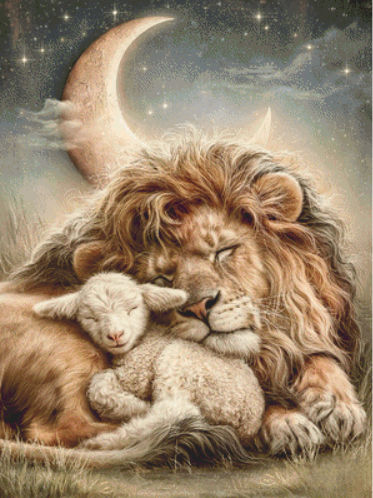 The Lion and The Lamb cross stitch pattern by Queen Bee Designs
