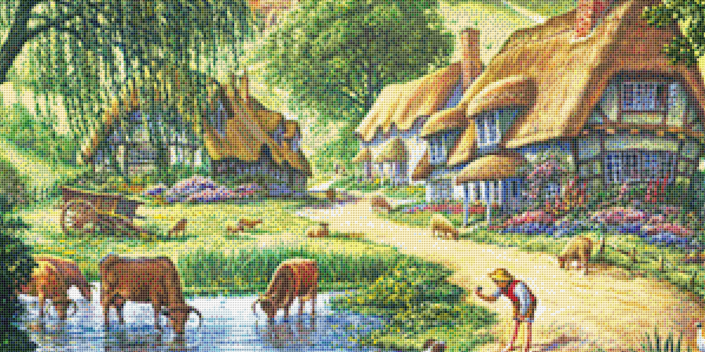 The Old Pond (Variant 1) cross stitch pattern by Steve Crisp, Licensed by MGL, www.mglart.com