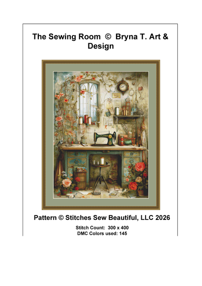 The Sewing Room cross stitch pattern by Bryna T. Art & Design