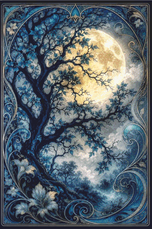 "The Whispering Moon" cross stitch pattern by T. Langan