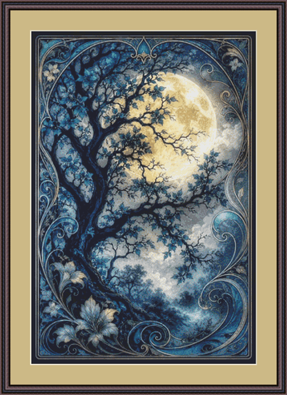 "The Whispering Moon" cross stitch pattern by T. Langan