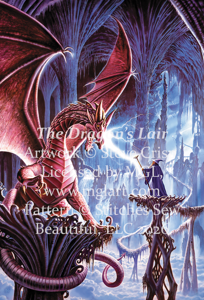 The Dragon's Lair cross stitch pattern by Steve Crisp, Licensed by MGL, www.mglart.com