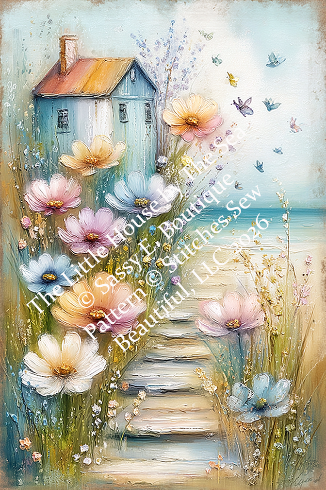 "A Little House by The Sea" cross stitch pattern by Sassy E. Boutique