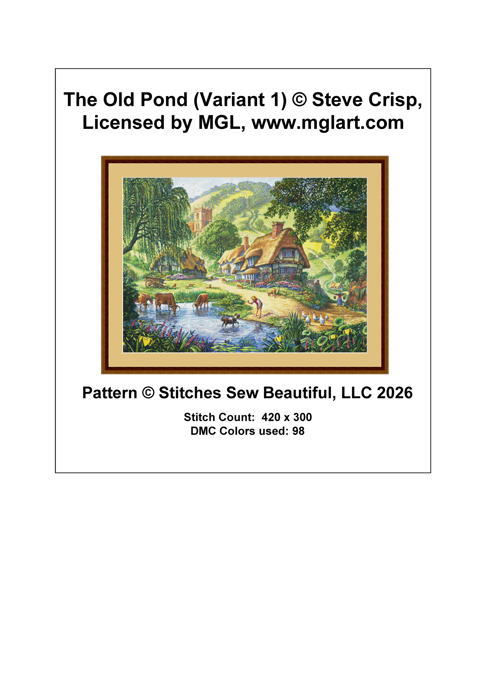 The Old Pond (Variant 1) cross stitch pattern by Steve Crisp, Licensed by MGL, www.mglart.com