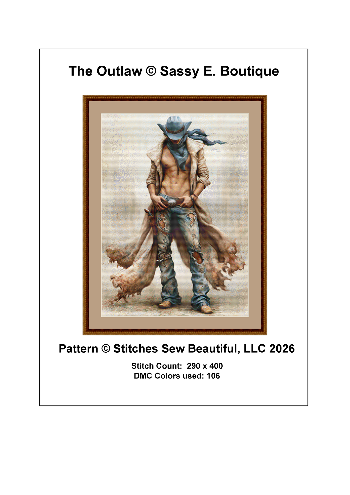 "The Outlaw" cross stitch pattern by Sassy E. Boutique