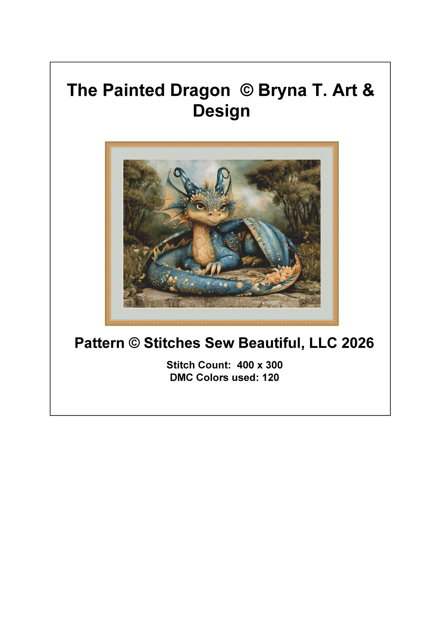 "The Painted Dragon" cross stitch pattern by Bryna T. Art & Design
