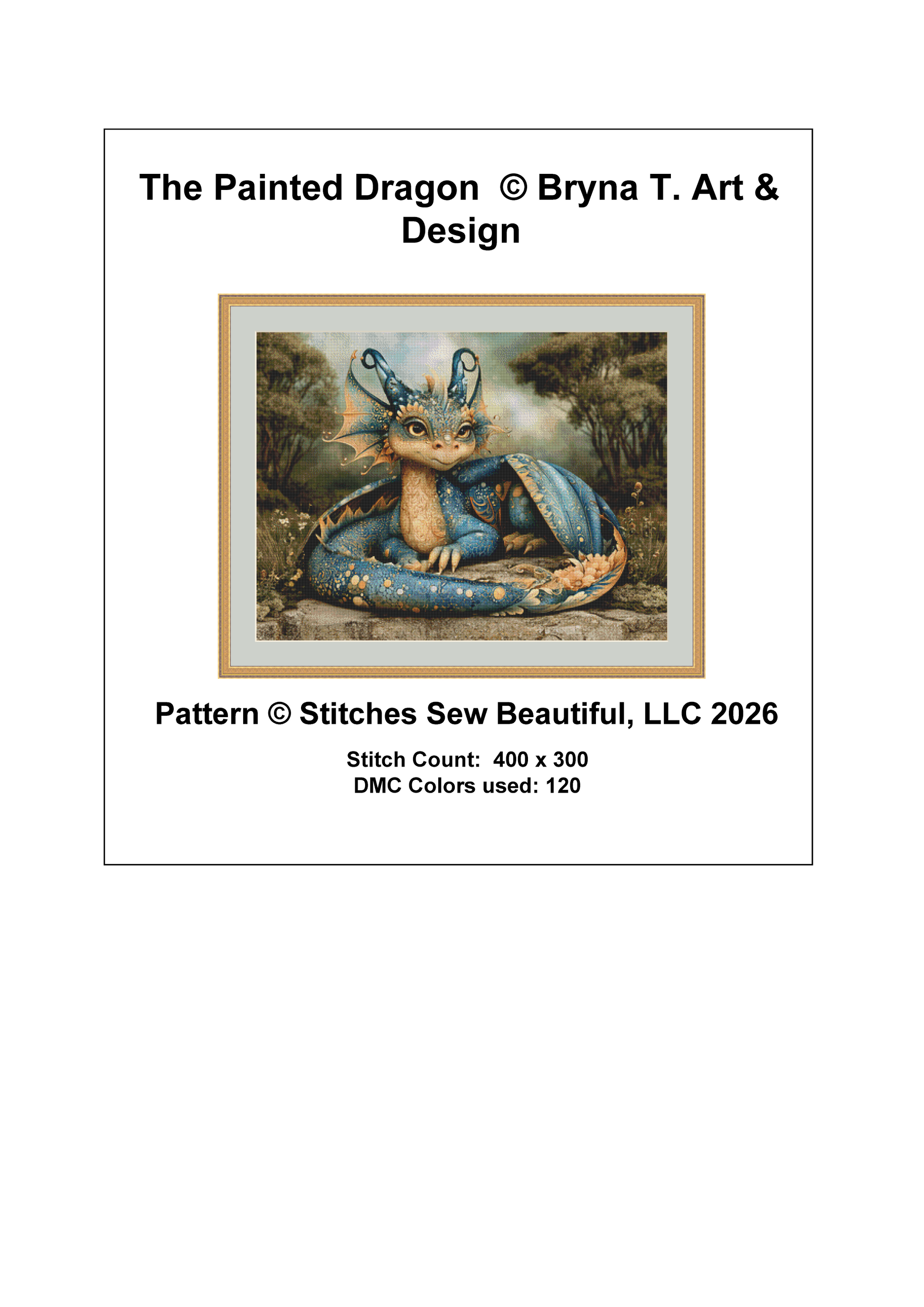 "The Painted Dragon" cross stitch pattern by Bryna T. Art & Design