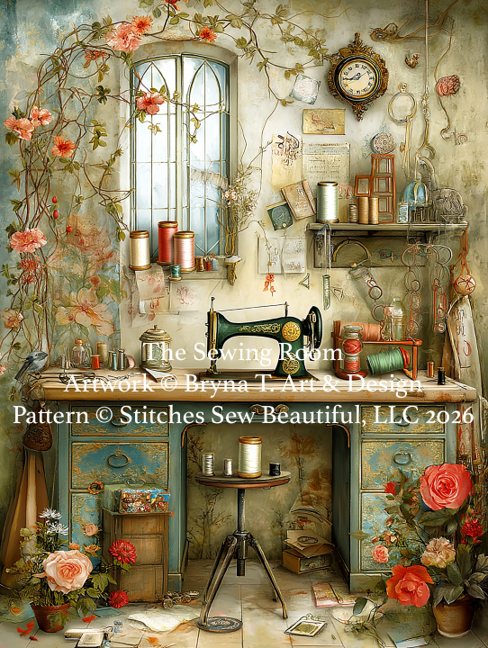 The Sewing Room cross stitch pattern by Bryna T. Art & Design