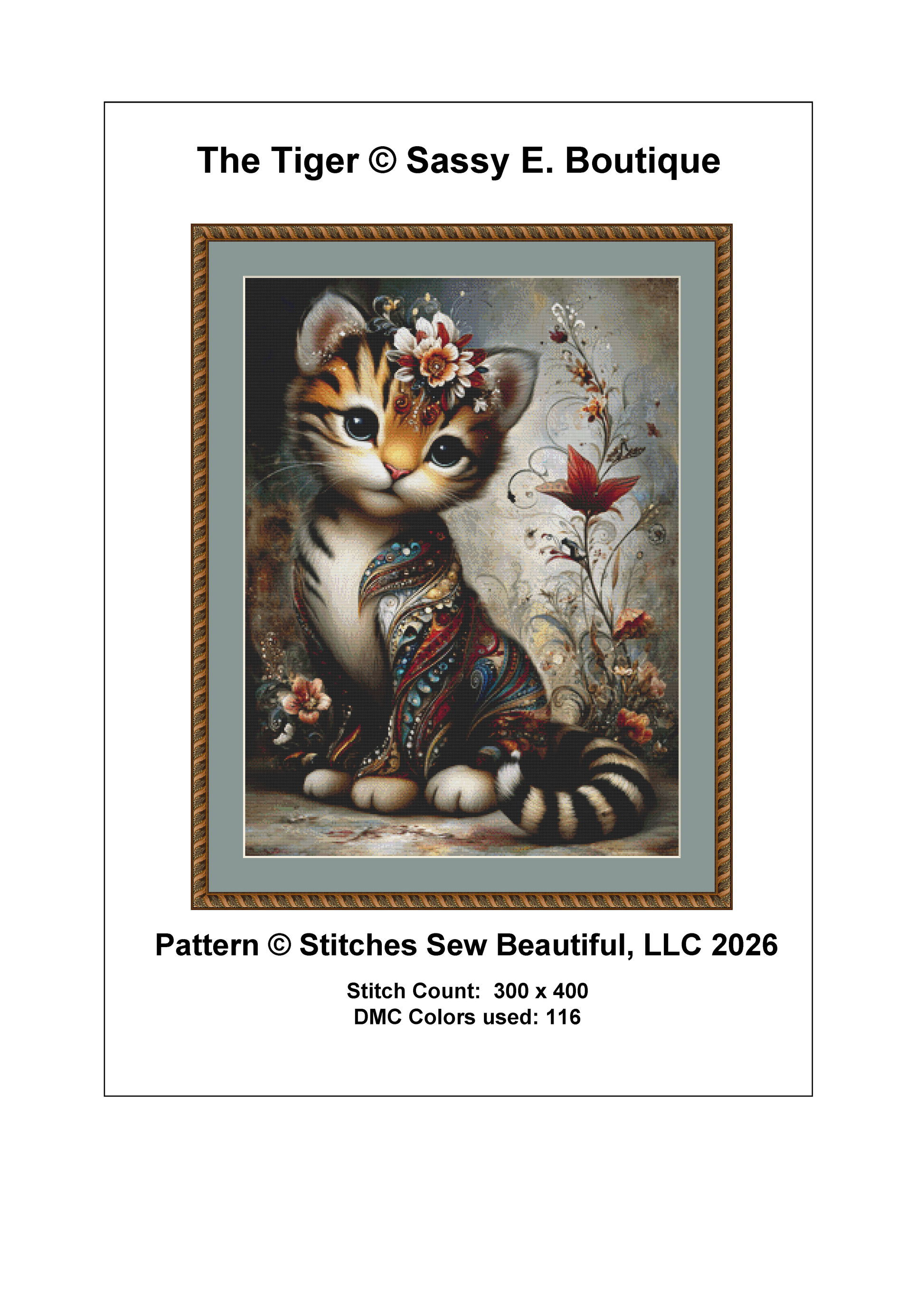 The Tiger cross stitch pattern By. Sassy E. Boutique