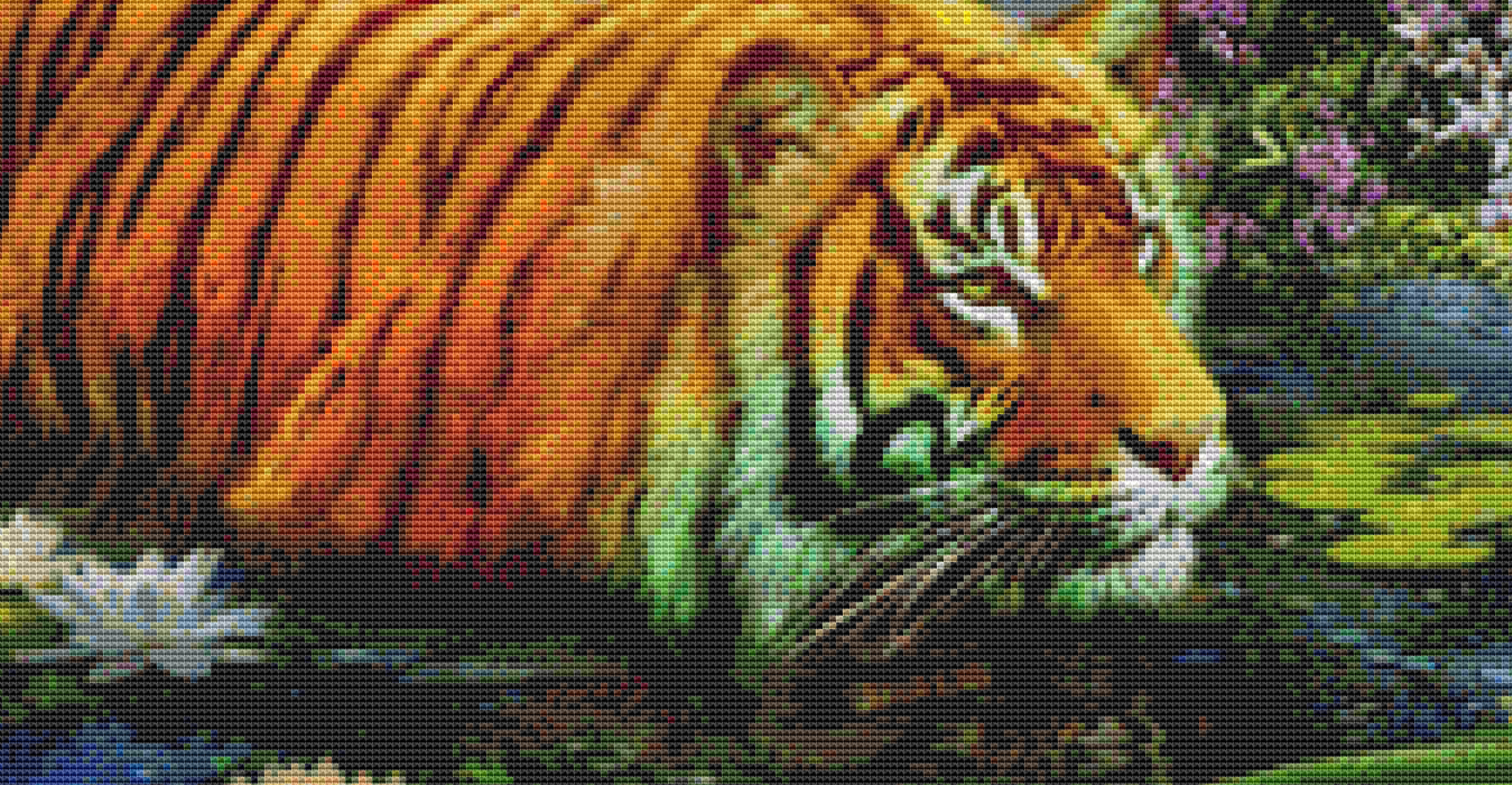 Tiger in Water counted cross stitch pattern by Jan Patrik Krasny, Licensed by MGL, www.mglart.com