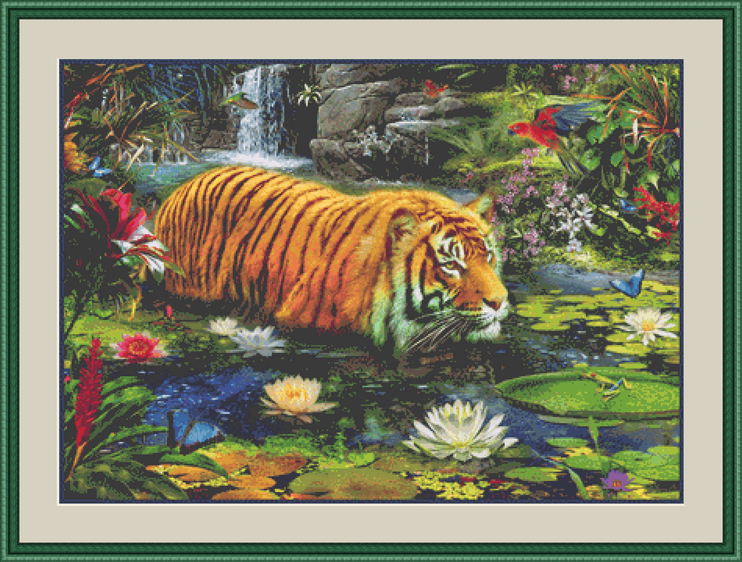 Tiger in Water counted cross stitch pattern by Jan Patrik Krasny, Licensed by MGL, www.mglart.com