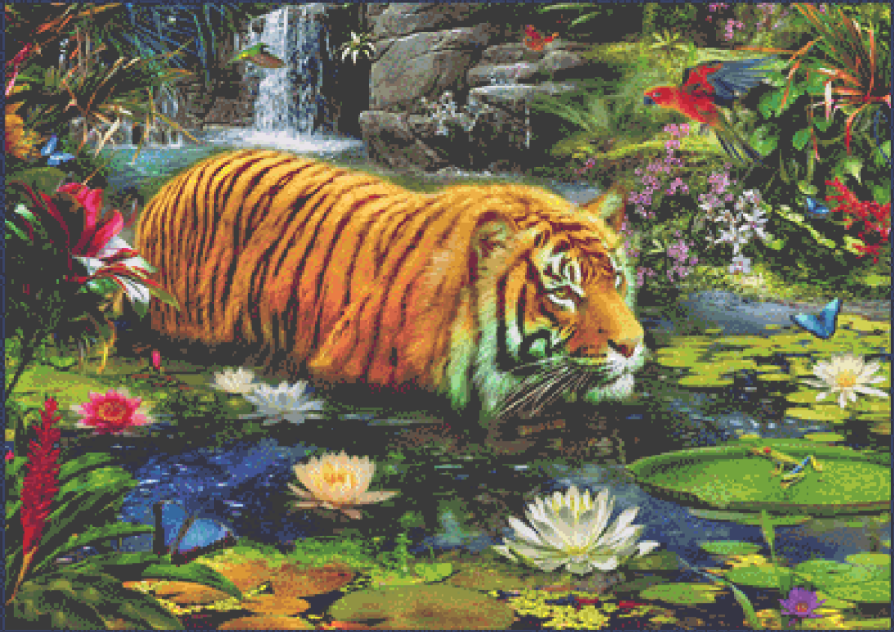 Tiger in Water counted cross stitch pattern by Jan Patrik Krasny, Licensed by MGL, www.mglart.com