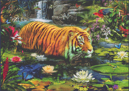 Tiger in Water counted cross stitch pattern by Jan Patrik Krasny, Licensed by MGL, www.mglart.com