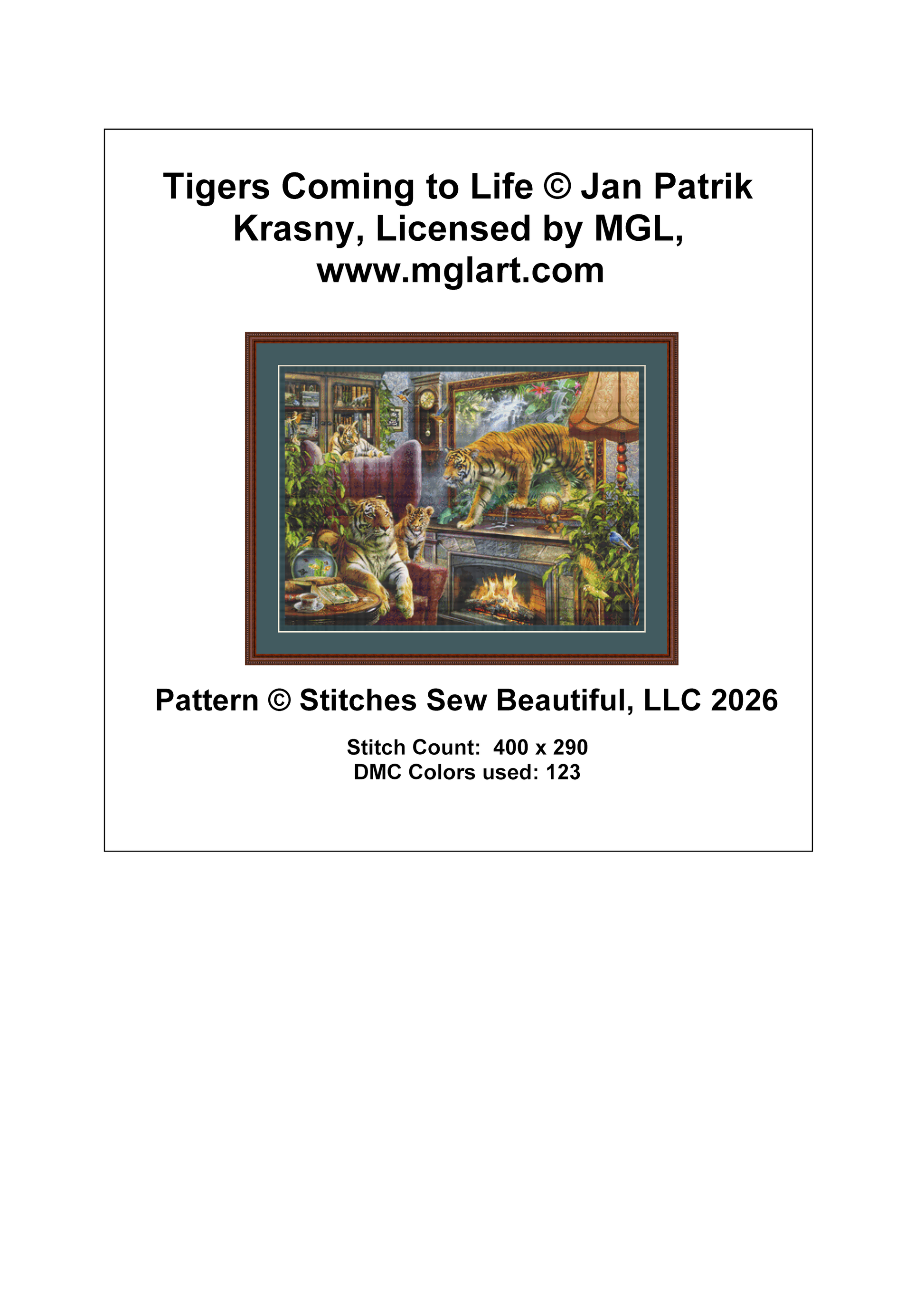 Tigers Coming to Life counted cross stitch pattern by Jan Patrik Krasny, Licensed by MGL, www.mglart.com