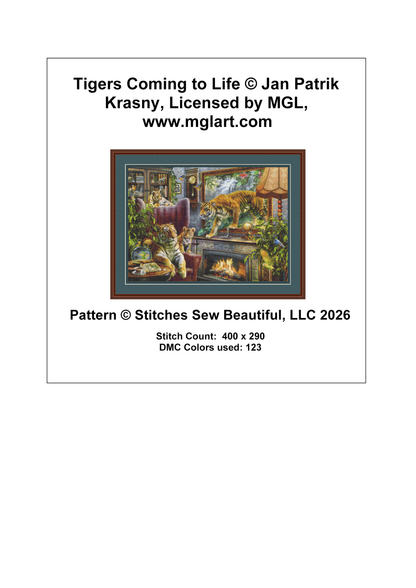 Tigers Coming to Life counted cross stitch pattern by Jan Patrik Krasny, Licensed by MGL, www.mglart.com