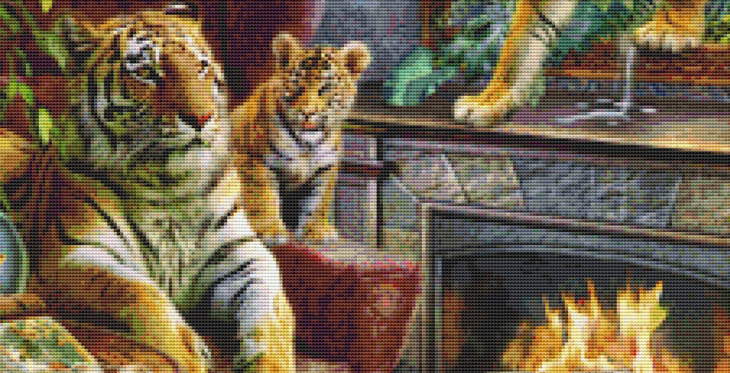 Tigers Coming to Life counted cross stitch pattern by Jan Patrik Krasny, Licensed by MGL, www.mglart.com