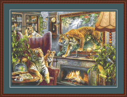 Tigers Coming to Life counted cross stitch pattern by Jan Patrik Krasny, Licensed by MGL, www.mglart.com