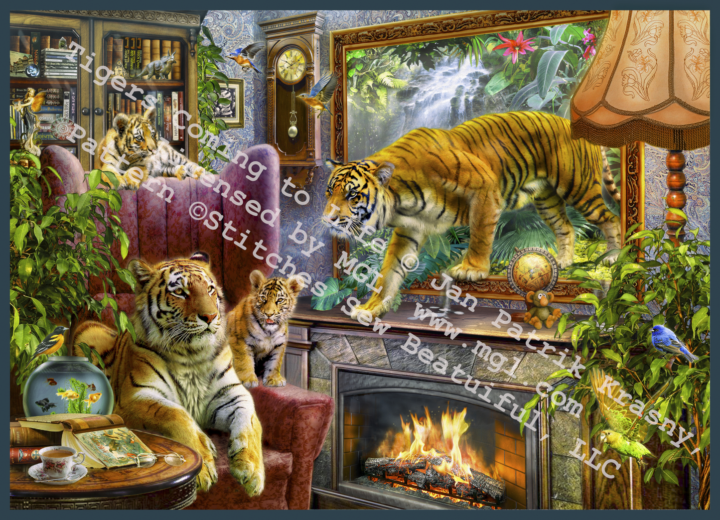 Tigers Coming to Life counted cross stitch pattern by Jan Patrik Krasny, Licensed by MGL, www.mglart.com