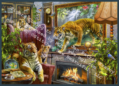 Tigers Coming to Life counted cross stitch pattern by Jan Patrik Krasny, Licensed by MGL, www.mglart.com