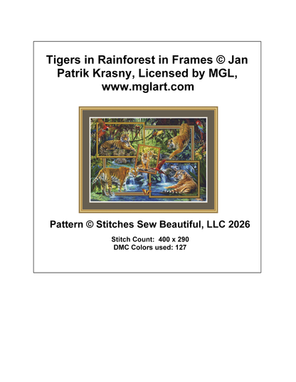Tigers in Rainforest in Frames counted cross stitch pattern by Jan Patrik Krasny, Licensed by MGL, www.mglart.com