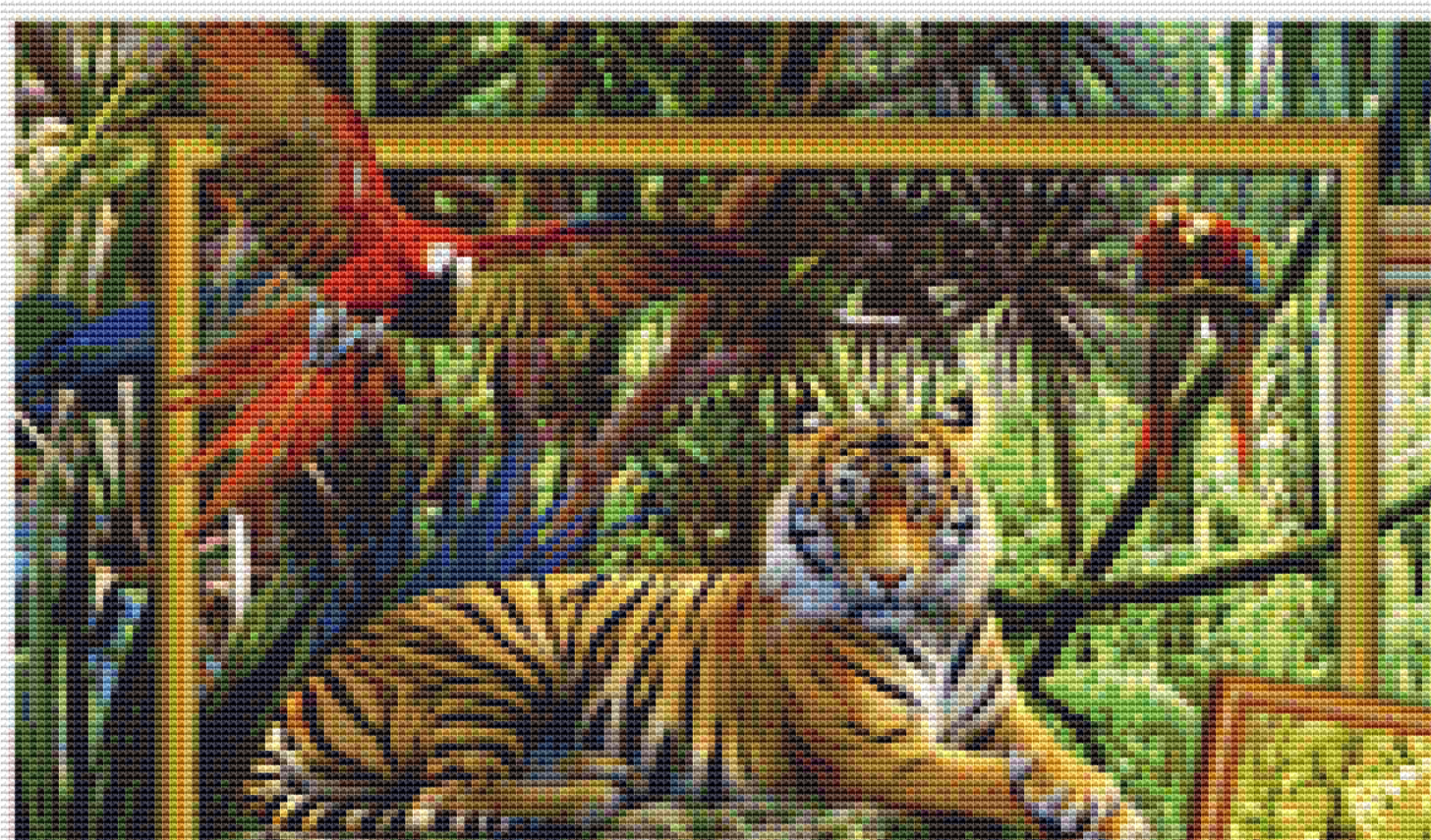 Tigers in Rainforest in Frames counted cross stitch pattern by Jan Patrik Krasny, Licensed by MGL, www.mglart.com