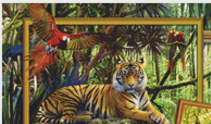 Tigers in Rainforest in Frames counted cross stitch pattern by Jan Patrik Krasny, Licensed by MGL, www.mglart.com