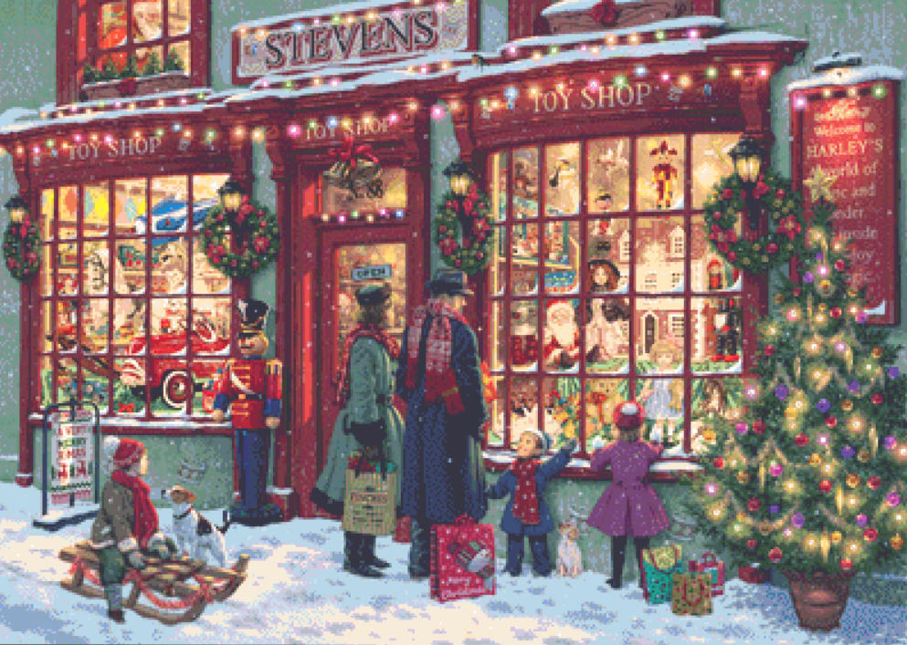 "Toy Shop" counted cross stitch pattern by Steve Read, Licensed by MGL, www.mglart.com